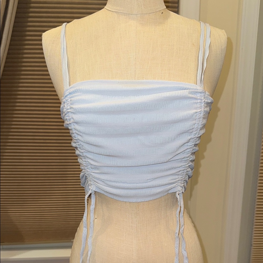 Luck & Trouble Light Blue Ruched Cropped Top